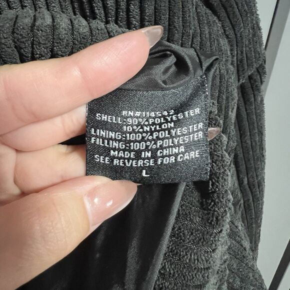 Joujou Women Corduroy Puffer Jacket Black Large Polyester Full Zip Mock Neck - Picture 4 of 4